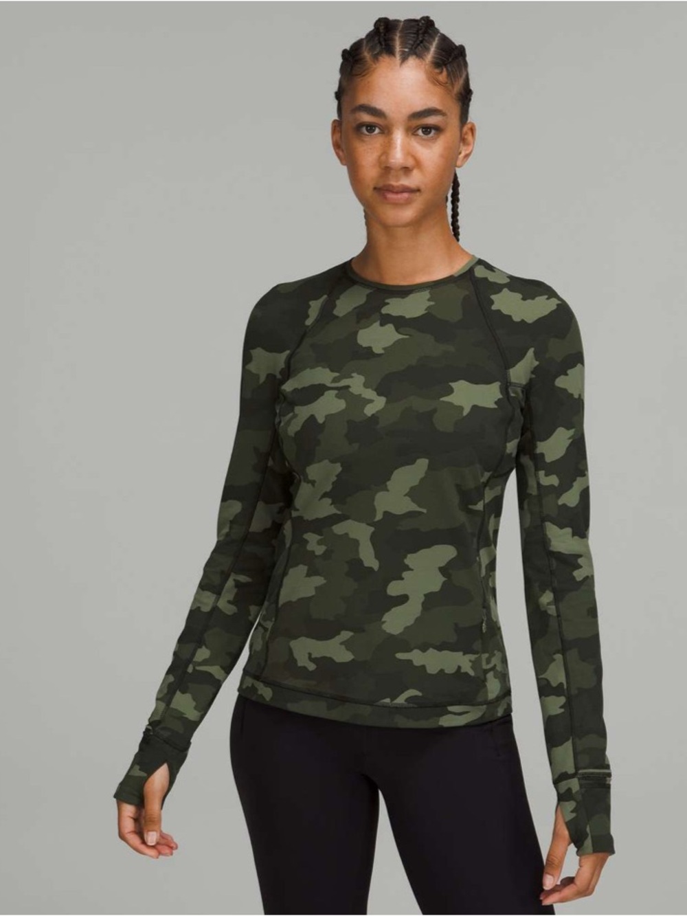 Lululemon Heritage 365 Olive Green Multi Camo Crewneck Long sleeve Top Size 12